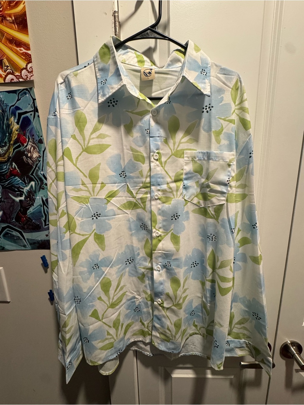 Floral Button-Up Dress Shirt in Light Blue & Green
